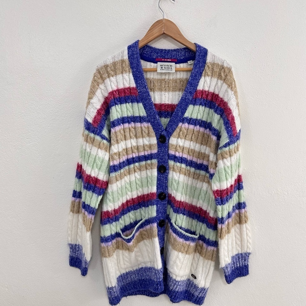 Scotch & Soda Brushed Mixed Stripe Mid Length Cardigan